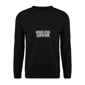 Wooden Spoon Survivor Adulting Meme I Survived - Unisex Pullover - Schwarz - Vorne - Alina (178cm) & Michal (187cm)