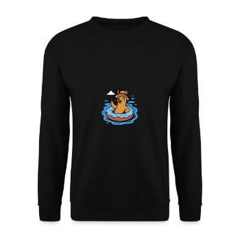Alpaka mit Donut Schwimmring Lustige Tiere Kinder - Unisex Pullover - Schwarz - Vorne - Alina (178cm) & Michal (187cm)