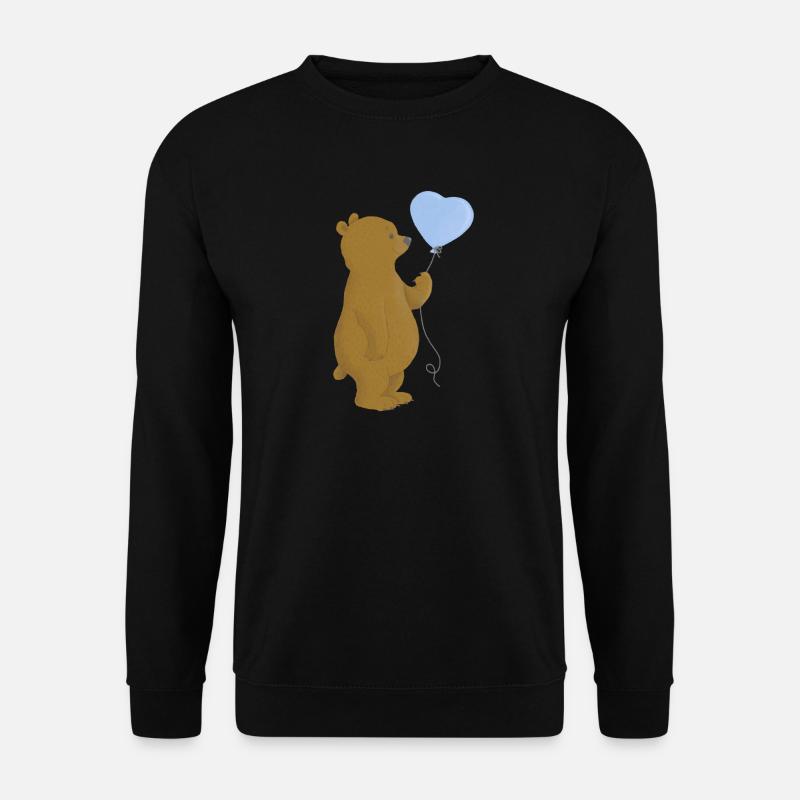 Bär mit blauem Herz-Luftballon - Unisex Pullover - Schwarz