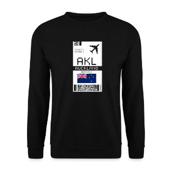 Bordkarte für Auckland, Neuseeland - AKL-Ticket - Unisex Pullover - Schwarz - Vorne - Alina (178cm) & Michal (187cm)