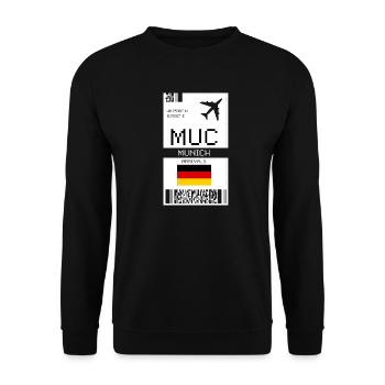 Carte d’embarquement pour Munich, Allemagne - Billet d’avion MUC - Sweat-shirt Unisexe - noir - Devant - Alina (178cm) & Michal (187cm)