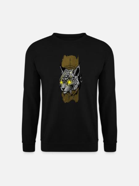 Lynx Guardian Tattoo with Glowing Yellow Eyes - Unisex Sweatshirt - black