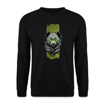 Tranquil Jade: Sanfter grünäugiger Panda - Unisex Pullover - Schwarz - Vorne - Alina (178cm) & Michal (187cm)