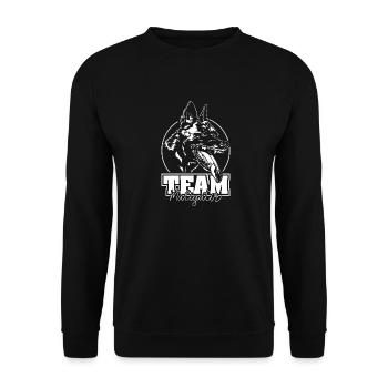 TEAM MALIGATOR Malinois Hundesport Hunde Wilsigns - Unisex Pullover - Schwarz - Vorne - Alina (178cm) & Michal (187cm)