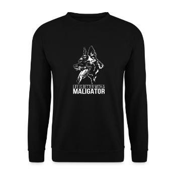 MALIGATOR life is better Hunde Spruch Wilsigns - Unisex Pullover - Schwarz - Vorne - Alina (178cm) & Michal (187cm)