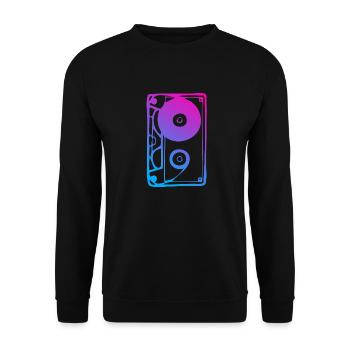 Musik-Kassette Farbverlauf 80er 90er Jahre Retro - Unisex Pullover - Schwarz - Vorne - Alina (178cm) & Michal (187cm)