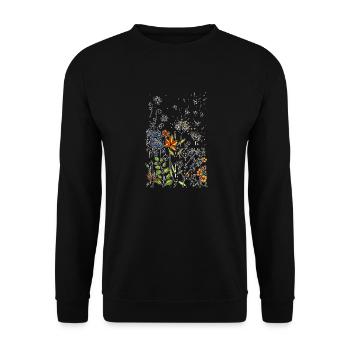 Bunte Blumen - Unisex Pullover - Schwarz - Vorne - Alina (178cm) & Michal (187cm)