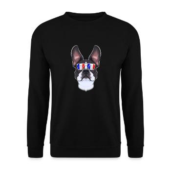Boston Terrier France Sunglasses I French Flag - Unisex Pullover - Schwarz - Vorne - Alina (178cm) & Michal (187cm)