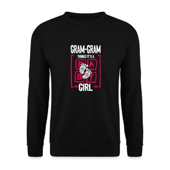 Gram-Gram Thinks It's a Girl Gender Reveal Funny - Unisex Sweatshirt - black - Front - Alina (178cm) & Michal (187cm)