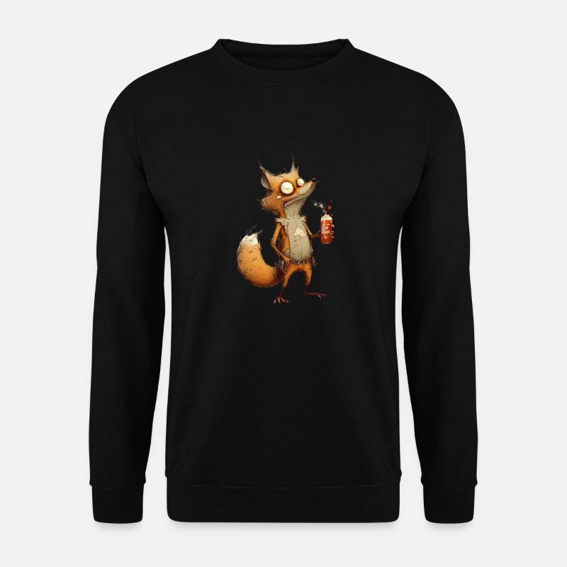 verrückter Fuchs mit Bier - Unisex Pullover - Schwarz