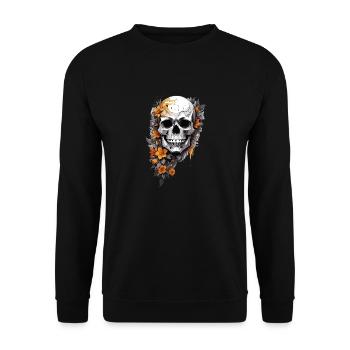 Totenkopf mit Blumen - Unisex Pullover - Schwarz - Vorne - Alina (178cm) & Michal (187cm)