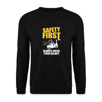 Conducteur de chariot élévateur Drôle La sécurité d’abord vous porte toujours - Sweat-shirt Unisexe - noir - Devant - Alina (178cm) & Michal (187cm)