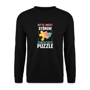 Puzzlefan Puzzler Puzzleteile Puzzle - Unisex Pullover - Schwarz - Vorne - Alina (178cm) & Michal (187cm)