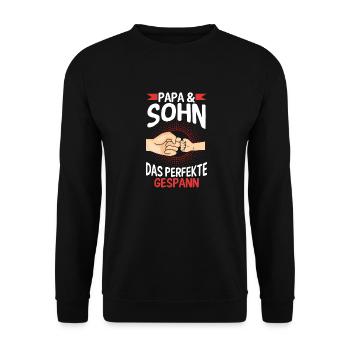 Papa Sohn Vater Familie Geschenk - Unisex Pullover - Schwarz - Vorne - Alina (178cm) & Michal (187cm)