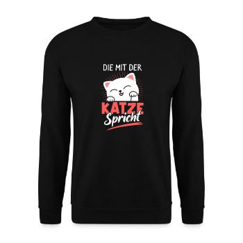 Die Mit Der Katze Spricht Kater Haustier Fellnase - Unisex Pullover - Schwarz - Vorne - Alina (178cm) & Michal (187cm)