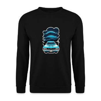 Oldtimer Sonnenuntergang - Unisex Pullover - Schwarz - Vorne - Alina (178cm) & Michal (187cm)