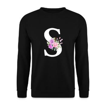 Purple Floral Letter S - Unisex Sweatshirt - black - Front - Alina (178cm) & Michal (187cm)