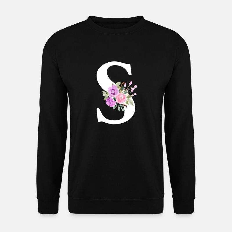 Lila Blumenbuchstabe S - Unisex Pullover - Schwarz