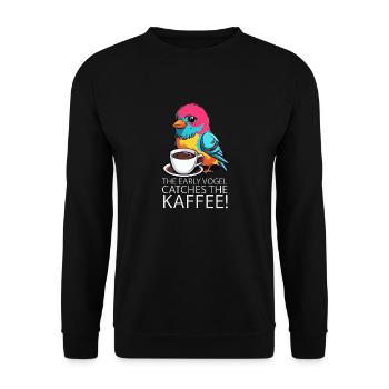 The Early Vogel catches the Kaffee Frühaufsteher - Unisex Pullover - Schwarz - Vorne - Alina (178cm) & Michal (187cm)