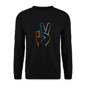 Friedenszeichen 2 Finger Fortschritt Stolz Flagge Farben - Unisex Pullover - Schwarz - Vorne - Alina (178cm) & Michal (187cm)