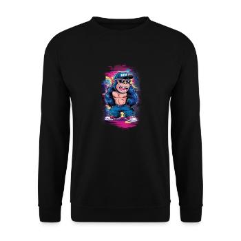 Streetart Gorilla Musik - Unisex Pullover - Schwarz - Vorne - Alina (178cm) & Michal (187cm)