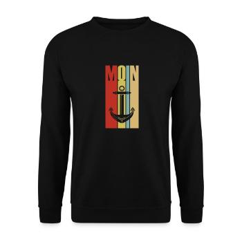 Moin - Guten Morgen - Nordsee - Ostsee - Anker - Unisex Pullover - Schwarz - Vorne - Alina (178cm) & Michal (187cm)