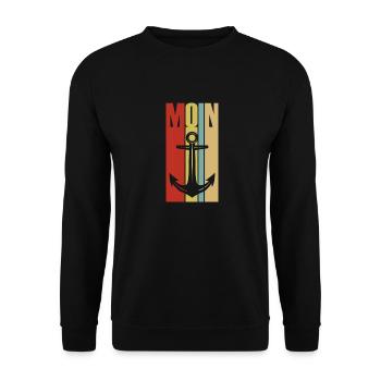 Moin - Guten Morgen - Nordsee - Ostsee - Anker - Unisex Pullover - Schwarz - Vorne - Alina (178cm) & Michal (187cm)