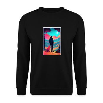 Explorer with cat - Unisex Sweatshirt - black - Front - Alina (178cm) & Michal (187cm)