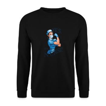 Lustige Krankenschwester mit Humor - Unisex Pullover - Schwarz - Vorne - Alina (178cm) & Michal (187cm)