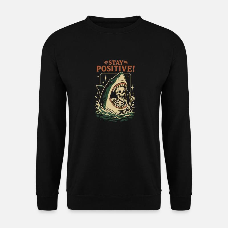 Hai und Skelett bleiben positiv - Unisex Pullover - Schwarz