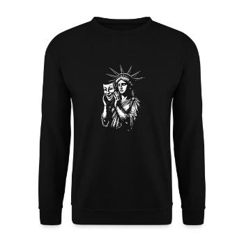 Freiheitsstatue mit Maske - Unisex Pullover - Schwarz - Vorne - Alina (178cm) & Michal (187cm)