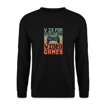 V steht für Video Spiele - Gamer Spruch lustig - Unisex Pullover - Schwarz - Vorne - Alina (178cm) & Michal (187cm)