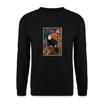 Mystischer Tukan im Mondschein - Unisex Pullover - Schwarz - Vorne - Alina (178cm) & Michal (187cm)