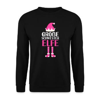 Große Schwester Elfe Grosse Schwester Geschenk - Unisex Pullover - Schwarz - Vorne - Alina (178cm) & Michal (187cm)