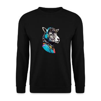 Musikalisches Schaf: Mit Kopfhörern in die - Unisex Pullover - Schwarz - Vorne - Alina (178cm) & Michal (187cm)