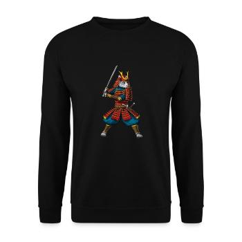 Katze Japanischer Samurai Ninja - Unisex Pullover - Schwarz - Vorne - Alina (178cm) & Michal (187cm)