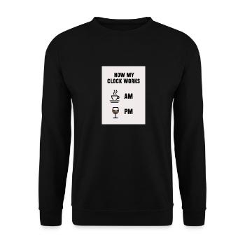Angestellter how my clock works Arbeit Work - Unisex Pullover - Schwarz - Vorne - Alina (178cm) & Michal (187cm)