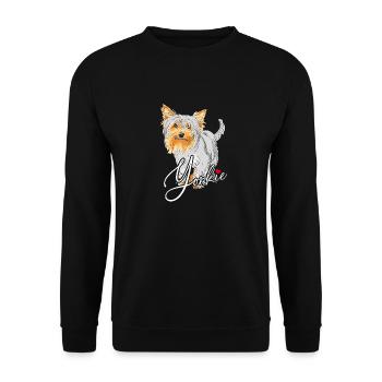 Lustiger Yorkie Yorkshire Terrier mit Hut - Unisex Pullover - Schwarz - Vorne - Alina (178cm) & Michal (187cm)