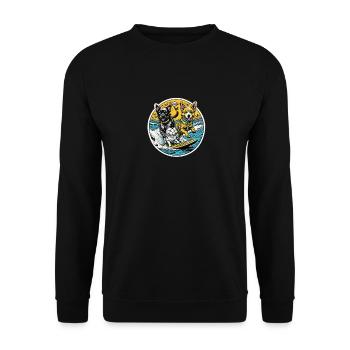 Eine Katze und Hunde surfen zusammen: beste Freunde - Unisex Pullover - Schwarz - Vorne - Alina (178cm) & Michal (187cm)
