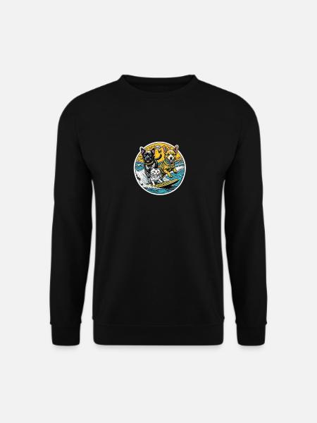 a cat and dogs surfing together: best friends - Unisex Sweatshirt - black