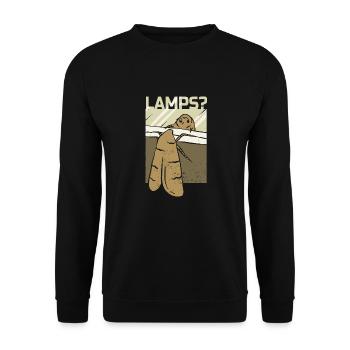 Funny owl figurine with big eyes and lamps text - Unisex Sweatshirt - black - Front - Alina (178cm) & Michal (187cm)
