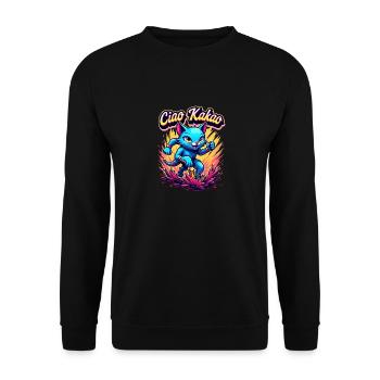 Ciao Kakao rennende Katze Matschlauf Laufshirt - Unisex Pullover - Schwarz - Vorne - Alina (178cm) & Michal (187cm)