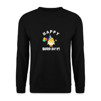 Jeu de mots d’anniversaire Happy Bird Day - Sweat-shirt Unisexe - noir - Devant - Alina (178cm) & Michal (187cm)
