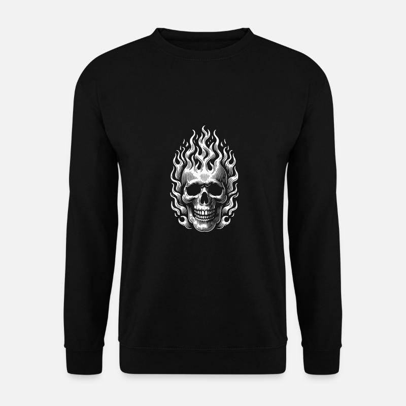 Skull mit Flammen brennender Skull - Unisex Pullover - Schwarz