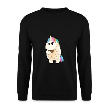 Einhorn Cookie essen süß mollig Geschenk - Unisex Pullover - Schwarz - Vorne - Alina (178cm) & Michal (187cm)