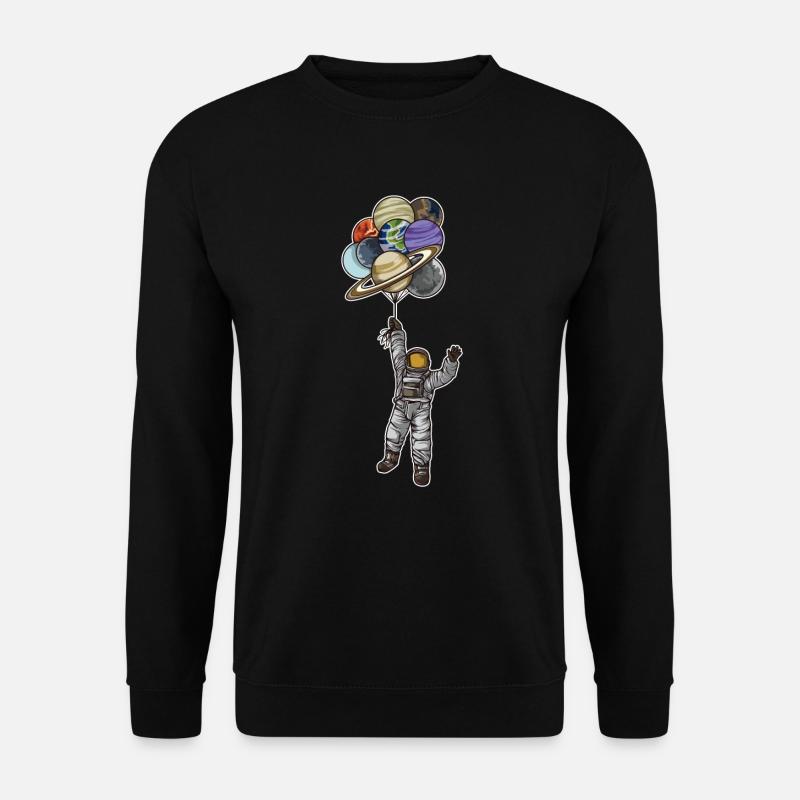 Astronaut mit Ballons die wie Planeten aussehen - Unisex Pullover - Schwarz