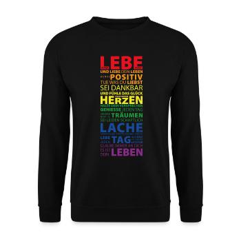 LEBE, LIEBE, LACHE - Unisex Pullover - Schwarz - Vorne - Alina (178cm) & Michal (187cm)