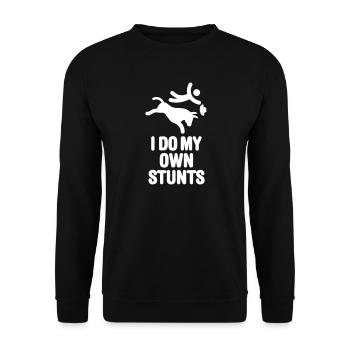 Lustige Rodeo Reiter, I do my own stunts, Cowboy - Unisex Pullover - Schwarz - Vorne - Alina (178cm) & Michal (187cm)