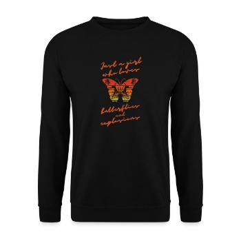 Just a girl who loves butterflies and explosions - Unisex Sweatshirt - black - Front - Alina (178cm) & Michal (187cm)