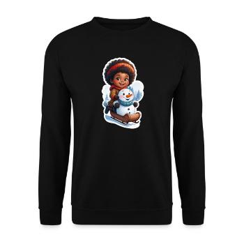 Bonhomme de neige adapté aux enfants sur le traîneau - Sweat-shirt Unisexe - noir - Devant - Alina (178cm) & Michal (187cm)